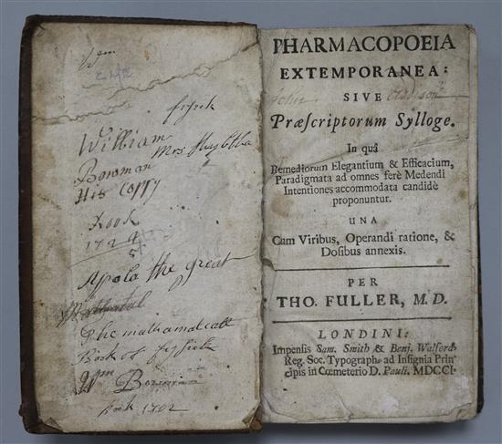Fuller, Thomas - Pharmacopoeia Extemporanea, 1st edition, 12mo, calf, London 1701